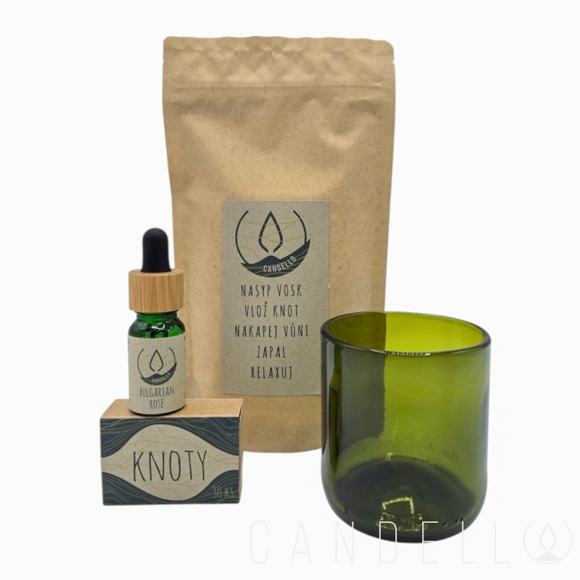 Sypaná svíčka - Dárkový set se skleničkou - Sklenice: Zelená